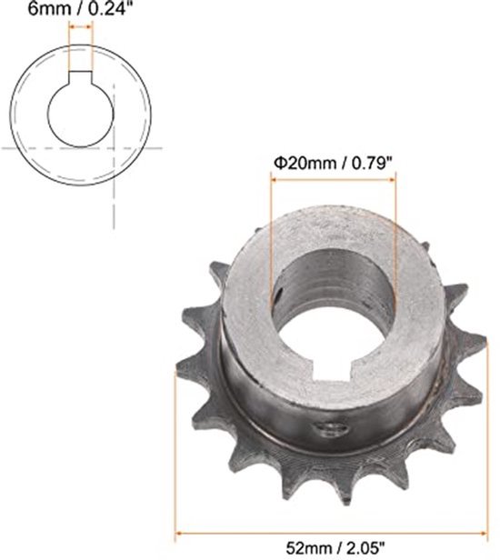Roller Chain Wheel 06B, 16T Partition, 3/8 inch, 20mm Bore, A3 Koolstofstaal