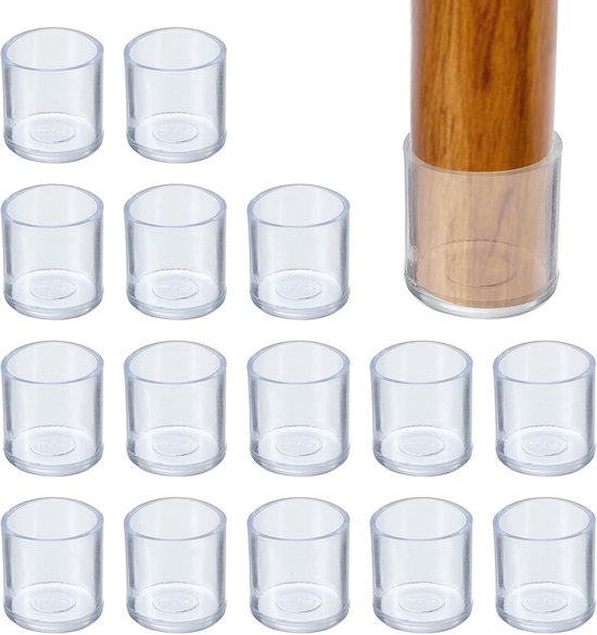 Round Rubber Chair Leg Caps Tips - 3/4 inch - 16 Pcs Plastic Furniture Leg Protectors - No Scratches - No Noise - Chair Leg Protect Hardwood Floor - Transparent van Antrader