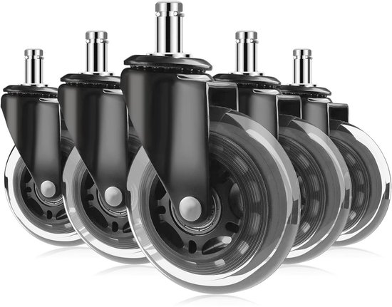 Rubber Bureaustoelwielen 5 Stuks 11 mm x 22 mm - 360 Graden Draaibaar voor Gamingstoelen van Wheelexperts