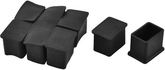 Rubberen vierkante meubelstoel tafel voetafdekking caps 28mm x 19mm 8 stuks zwart