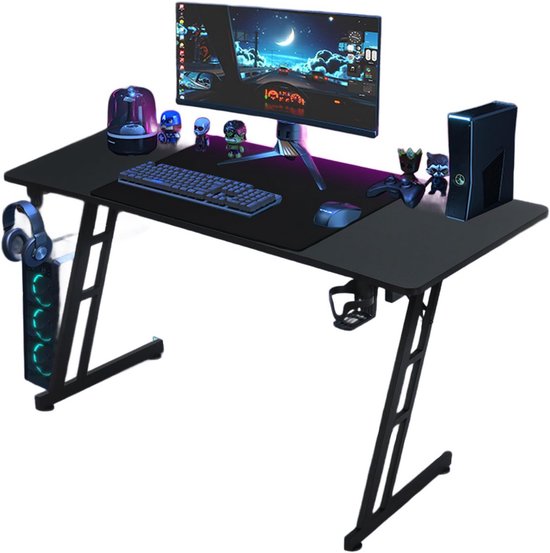 Ruim Gaming Bureau met Bekerhouder en Koptelefoonhaak - Stabiele Computer Tafel voor Werk en Gaming (120x60 cm) van Merkloos