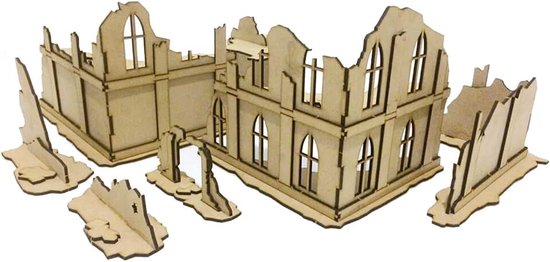 Ruins 01 - geruïneerd stadslandschap set voor miniaturen in schaal 28mm/35mm - tafelblad miniaturen wargame 3D landschap terrein - MDF 3 mm