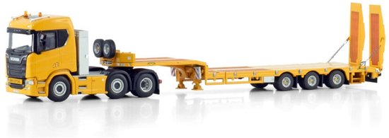 Scania R Normal CR20N 6x2 Twin Steer + Semi Lowloader (3 Axle) + Ramps -1:50 - WSI Models van WSI Models