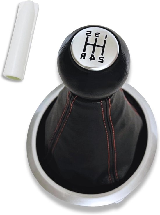 Schakel Pookknop - Versnellingspook Set - Auto Interieur - 5 Versnellingen Rood - T-Vorm - Zilver van Merkloos