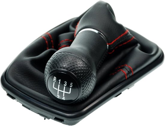 Schakelknop 5-versnellingen Zwart met Rode Naad en Frame voor VW Golf 4 Bora Universele Pasvorm