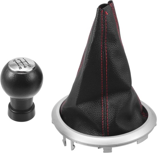 Schakelknop met afdekking - Pookknop auto - Soepel schakelen - Individuele pasvorm - 5 versnellingen - Chroom zilver rood