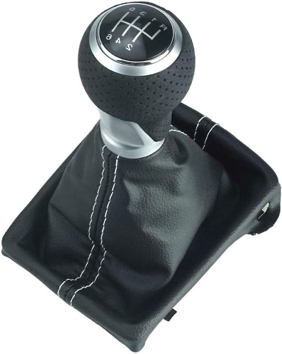 Schakelknop Set - Versnellingspook - Auto Interieur - Geperforeerd Leer - 6 Versnellingen - Mat Chroom