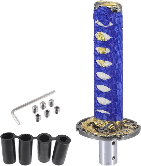 Schakelpook Auto - Pookknop Universeel - Rijervaring Verbeteren - 4 Adapter Maten - 20 cm Lengte - Blauw Wit van Merkloos