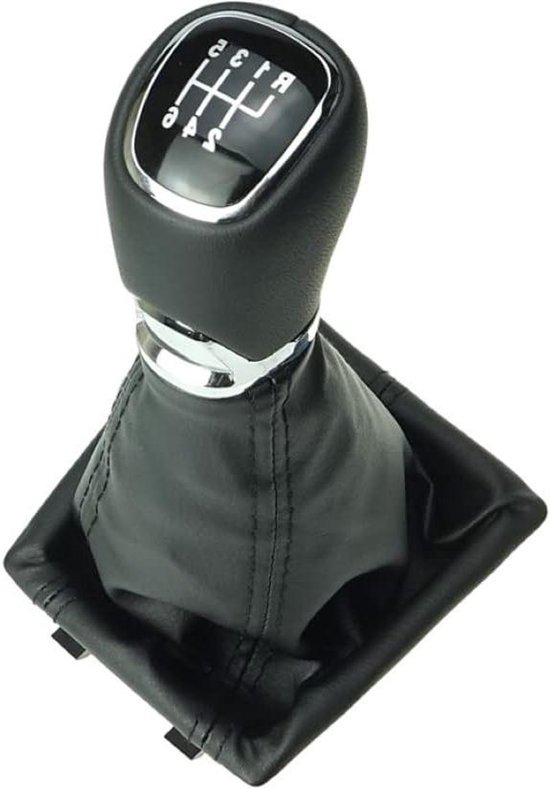 Schakelpook Leer - Versnellingspook Knop - Auto Versnellen - 6 Versnellingen Schema - 22 cm Lengte - Zwart