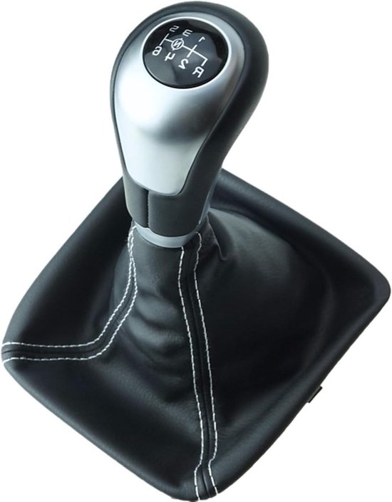 Schakelpook Set - Pookknop Frame - Auto Interieur Vernieuwen - 6 Versnellingen Witte Naad - Niet gespecificeerd - Mat Zilver Zwart van Merkloos