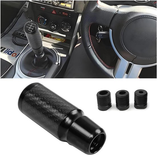 Schakelpook - Versnellingshendel - Auto Interieur - Aluminium Koolstofvezel - 90mm Lange Stang - Zwart