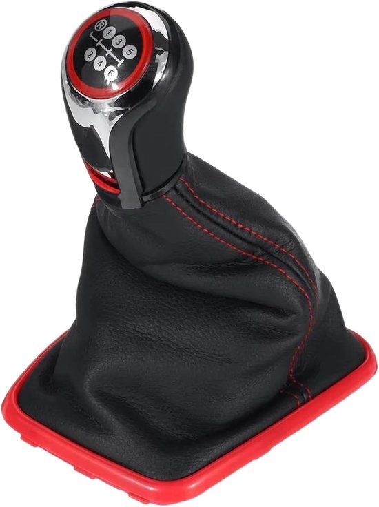 Schakelpookknop - Pookhoes Hendel - Auto Rijden - 6 Versnellingen - 12cm Breed - Zwart Rood