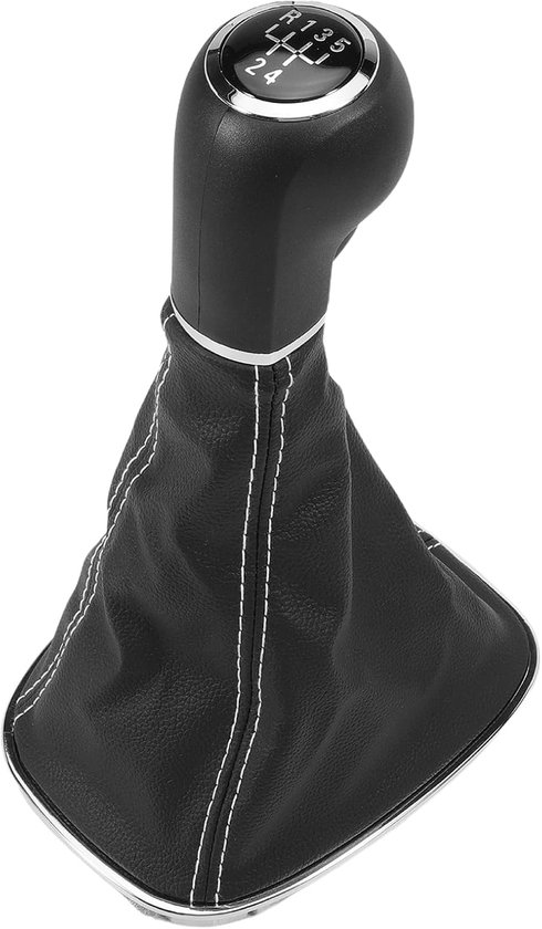 Schakelpookknop - Versnellingspook - Auto Interieur - 5 Versnellingen - 20x15 cm - Zwart met witte naad