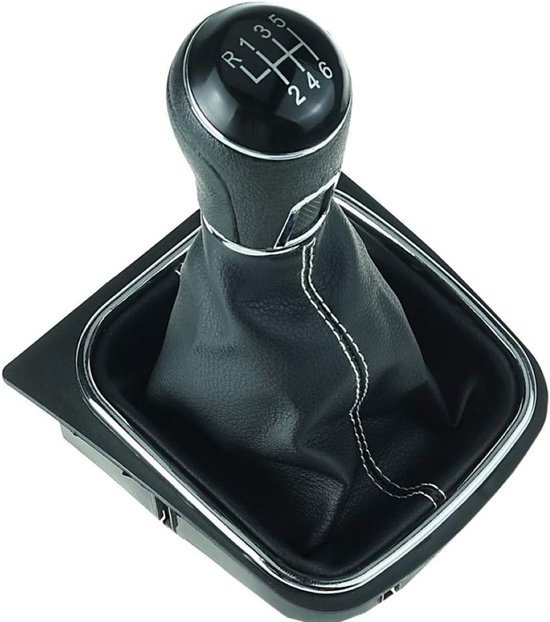 Schakelzak en Pookknop voor 6 Versnellingen met Frame en Witte Stiksels van Merkloos