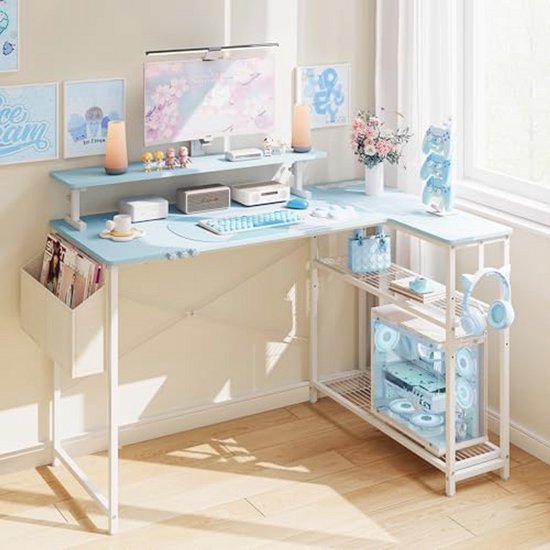 Schattig gaming bureau met koolstofvezel oppervlak en bekerhouder - PC werkplek 100 x 50 cm van Merkloos