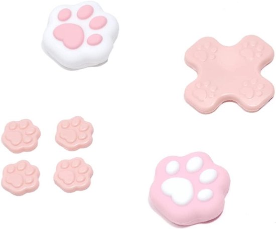 Schattige Roze Poes Pootjes Joystick Thumb Grips en Button Caps voor Switch/OLED van Merkloos