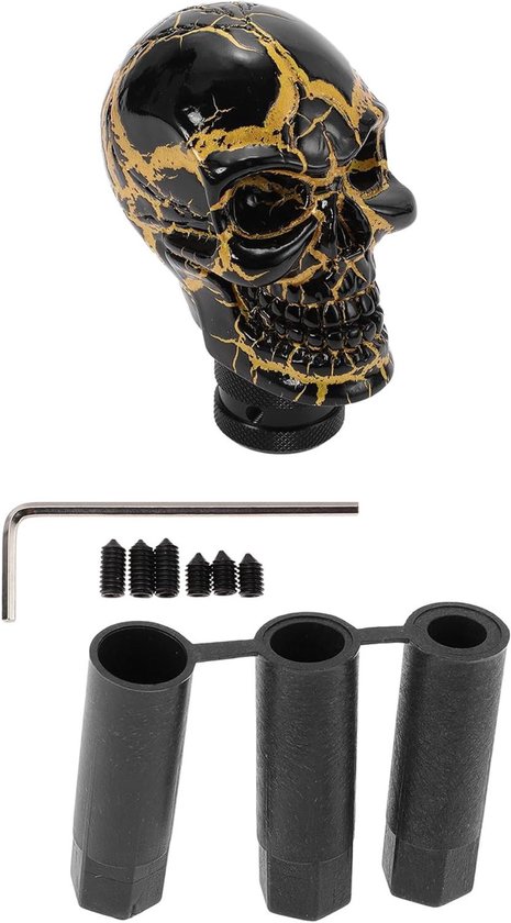 Schedel Schakelknop - Versnellingspook Knop - Auto Interieur Personaliseren - Hars Materiaal - 8.7cm - Zwart Geel