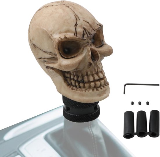 Schedel Schakelknop - Versnellingspook Schedel - Auto Interieur - Robuust Hars Ontwerp - 13.8 x 7.6 cm - Grijs