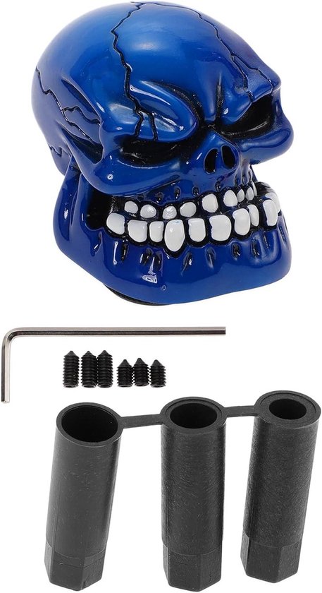 Schedel Versnellingspook Knop - Hars Pookknop - Auto Interieur Personaliseren - Universele Pasvorm met Adapters - 7cm Hoogte - Blauw