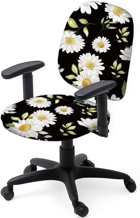 Set van 2 Stretch Stoelhoezen met Madeliefjes voor Bureau- en Computerstoelen, Perfecte Bescherming en Decoratie voor Kantoor en Thuisgebruik van Merkloos