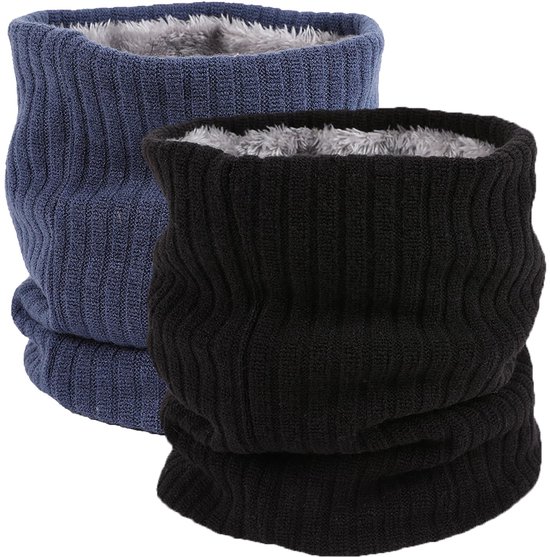 Set van 2 Unisex Fleece Sjaals - Dubbele Laag Isolatie - Zwart en Marineblauw van Merkloos