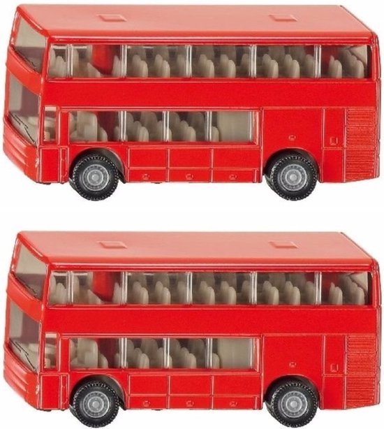 Set van 2x stuks siku Dubbeldekker bussen speelgoed modelauto 10 cm van Siku