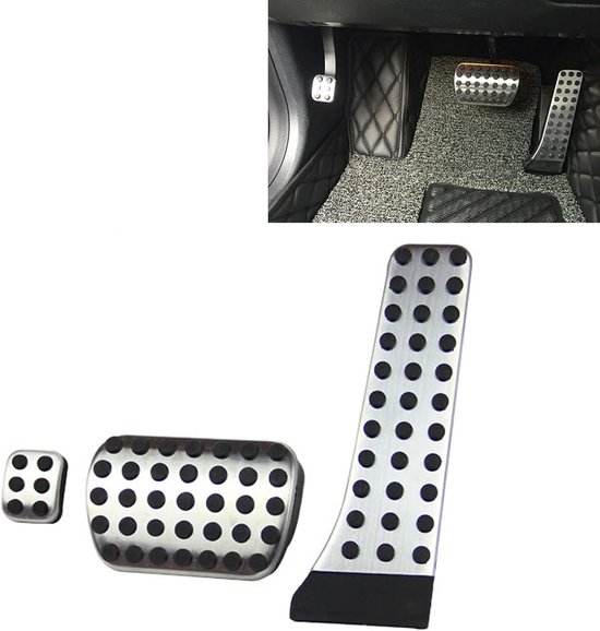 Set van 3 Antislip RVS Pedaal Opzetstukken voor diverse modellen: Rem en Gaspedaal van Merkloos