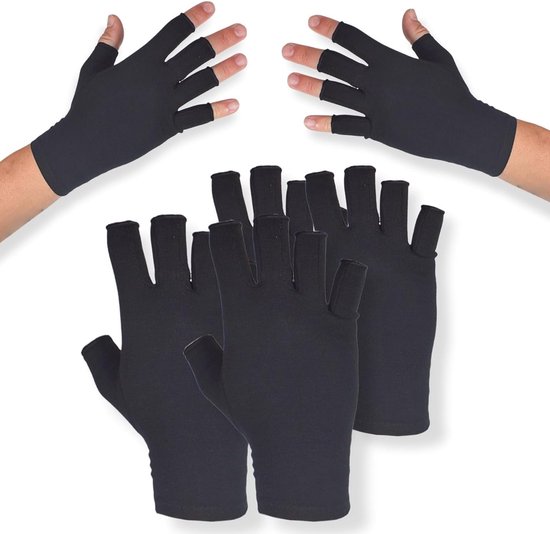 Set van 4 artrose handschoenen zonder vingers voor dames en heren, compressiehandschoenen voor artritis, reuma, vermindert ontstekingen, vingerloze handschoenen voor de handen