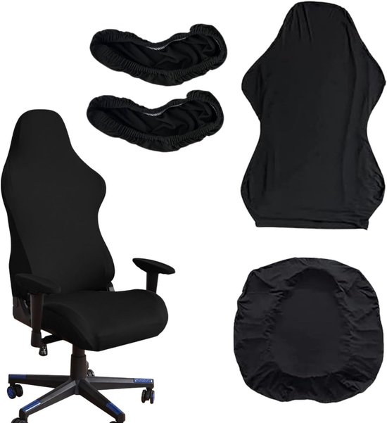 Set van 4 elastische en wasbare stoelhoezen voor gaming- en bureaustoelen, bescherming voor rugleuning en armleuningen