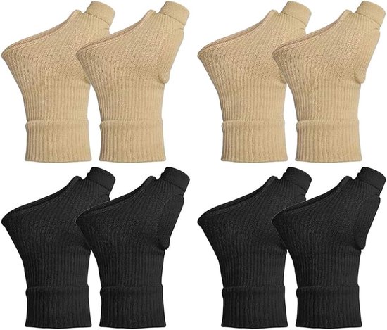 Set van 4, L polsbandages, duimbandage rechts links voor duimzadelgewricht, bandage, artrose, handschoenen, duimspalk, polssteun, compressie, zwart en huidskleur