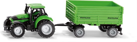 SIKU 1606, DEUTZ-FAHR-trekker met 2-assige Fortuna-aanhanger, speelgoedtractor, metaal/kunststof, groen, afneembare cabine, kiepbak, aanhanger met rubberen lichtlopende wielen, trekhaak van Merkloos