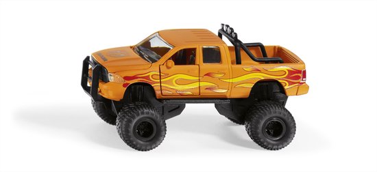 SIKU 2358, Dodge RAM 1500 met ballonbanden, speelgoedauto, 1:50, metaal/kunststof, zwart/oranje, verwisselbare wielen, deur, motorkap en achterklep kunnen geopend worden van Merkloos