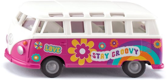 siku 2364, VW T1 Bus Samba, 1:50, Metaal/kunststof, Rood/wit, Openslaande Deuren, Trekhaak van Merkloos