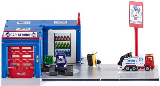 Siku Car Service Garage incl. 2 -voertuigen kunststof/metaal vele functies geschikt voor een schaal van max. 1:50 veelkleurig van Siku