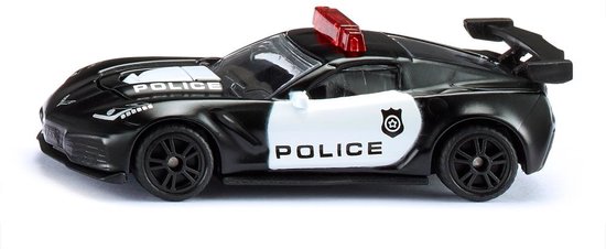 Siku Chevrolet Corvette ZR1 Police metaal/kunststof zwart/wit motorkap kan open Amerikaanse politieauto van Siku
