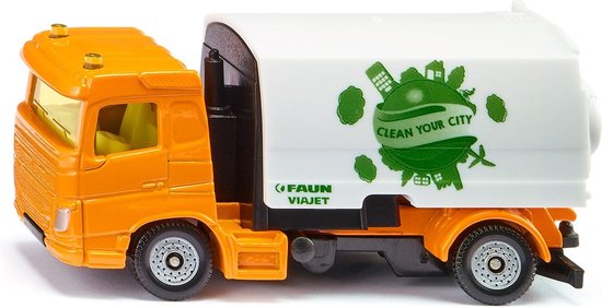 Siku veegwagen Faun Milieutechniek speelgoed metaal/kunststof geel/wit omhoogklapbare opvangbak 2-assig chassis van Siku