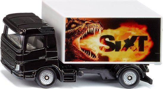 Siku vrachtwagen met Sixt kofferopbouw speelgoedvrachtwagen metaal/kunststof zwart/wit achterklep kan worden geopend drakenmotief van Siku