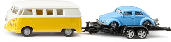 Siku VW T1 camper speelgoedauto met trailer en Beetle. van Siku