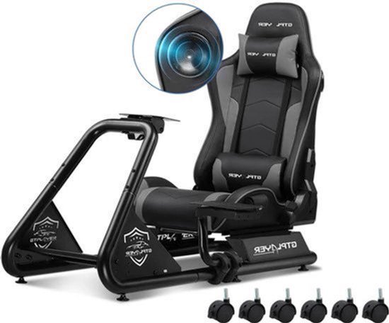Sim Racing Cockpit – Race Simulator Stoel – Gaming Cockpit – Simulatie Racestoel – Racestoel Met Stuur – Verstelbaar – Ingebouwde 3D Speakers – Kunstleren Bekleding – Max 180 kg
