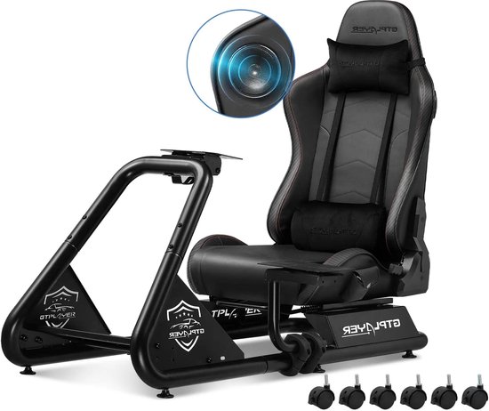 Sim Racing Cockpit – Racing Simulator – Race Simulator Stoel – Gaming Cockpit – Simulator Stand – Verstelbare Stuur- en Pedaalbevestiging – Ingebouwde 3D Stereo Speakers