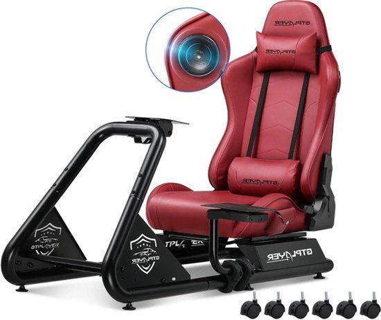 Sim Racing Cockpit – Simulator Cockpit – Racestuurhouder – Racing Simulator – Stuurwielstandaard – Verstelbaar Ergo Design – Ingebouwde 3D Speakers – Kunstleren Bekleding – 180 kg Draagvermogen