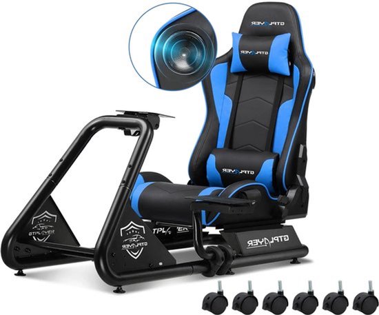 Simracing Cockpit – Race Simulator Frame – Simracer Stoel – Gaming Cockpit – Racing Setup – Verstelbaar Design – Ingebouwde 3D Speakers