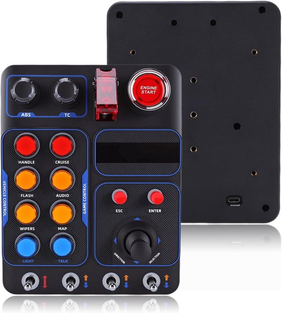 Simulator Bedieningskast - Race Console - Simulatie Gaming - 19 Knoppen 30 Opties - 184x144x78.5 mm - Zwart van Merkloos