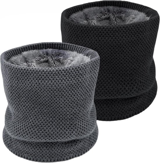Sjaal Winter Halsslang - Zwart en Grijs - M - Fleece Nekwarmer voor Sport en Activiteiten - Voor Heren en Dames