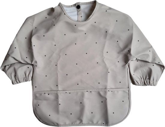 Slab - Schort - Waterproof - met mouw - Kinderschort - Slab met mouwen - Waterafstotend - Knutselen - Kliederschort - met opvangbak - vanaf 6 tot 18 maanden - Beige met stip van A3 Baby & Kids