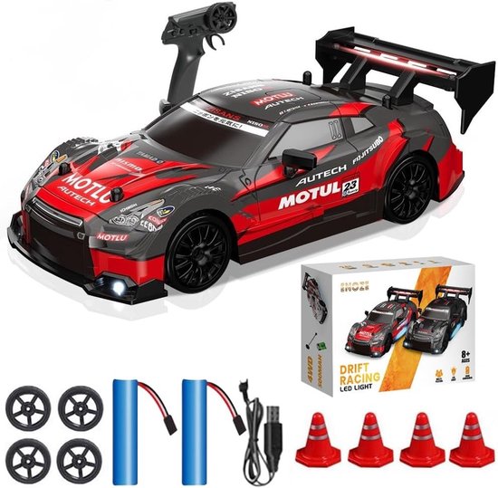 Snelheidsdriftauto op afstand, 1:24 schaal, 30 km/h, 4WD, LED-verlichting, perfect voor races en stunts