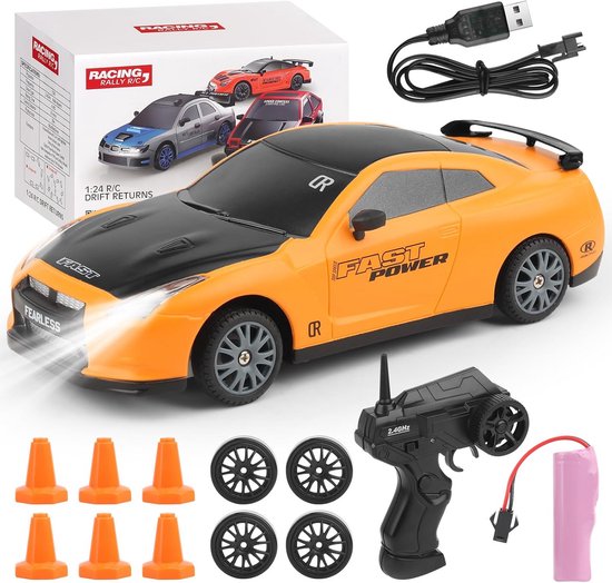 Snelle Op Afstand Bestuurbare Drift Auto 1:24 met LED Verlichting - 4WD RC Speelgoedcadeau van Merkloos