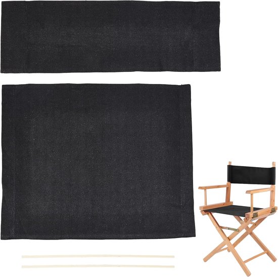 SnelShoppen - 1 Set Vervangcanvas Stoel, Zwart Casual Regisseursstoelhoes Kit, Vervangcanvas Zit- en Rugleuning met Houten Stokken, 47.5x38.5/52x17cm,