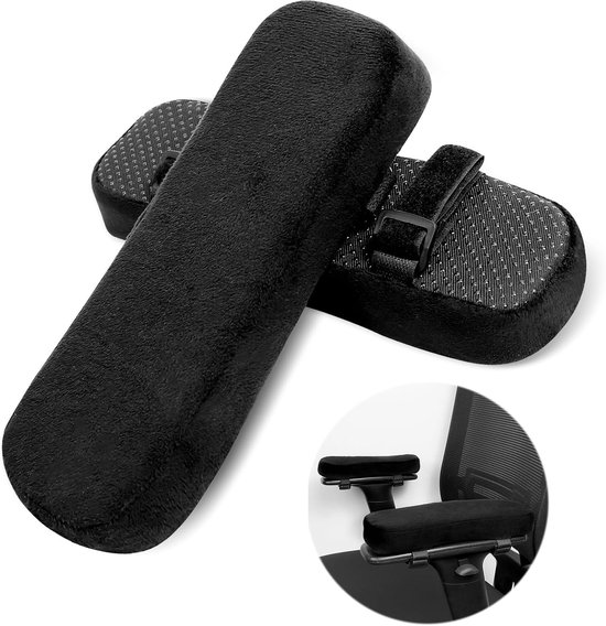 SnelShoppen - 2 Pack Ergonomische Armleuning Kussens Memory Foam Zachte Armsteunen voor Kantoorstoel Gaming Stoel Rolstoel Campingstoel Zwart