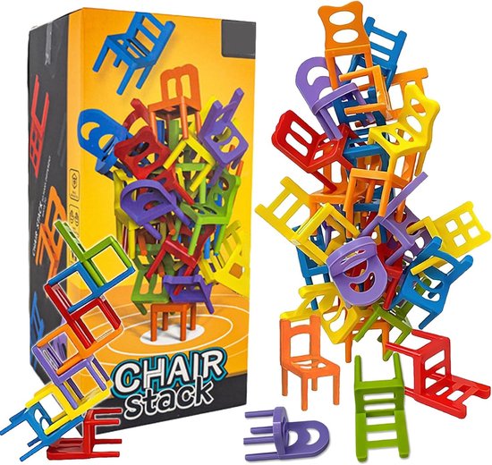 SnelShoppen - 42-delige Stapelstoelen Spel, Mini Stoelen, Balans Blokken, Speelgoed, Stapelstoelen, Stapeltoren, Stapelspel, Kinderen Balans Spel, Mul